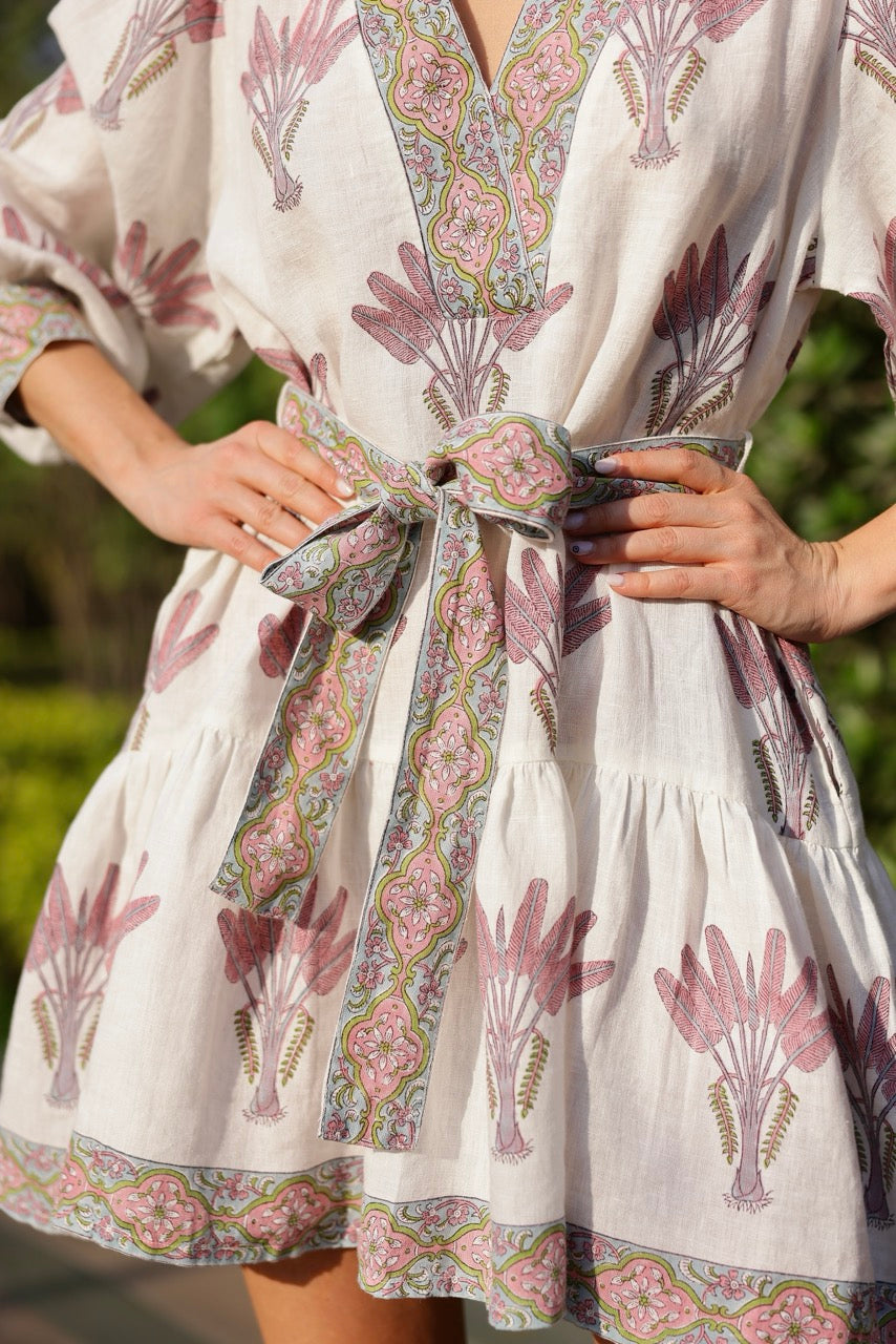 Mykonos Mini Dress in Pink Palm