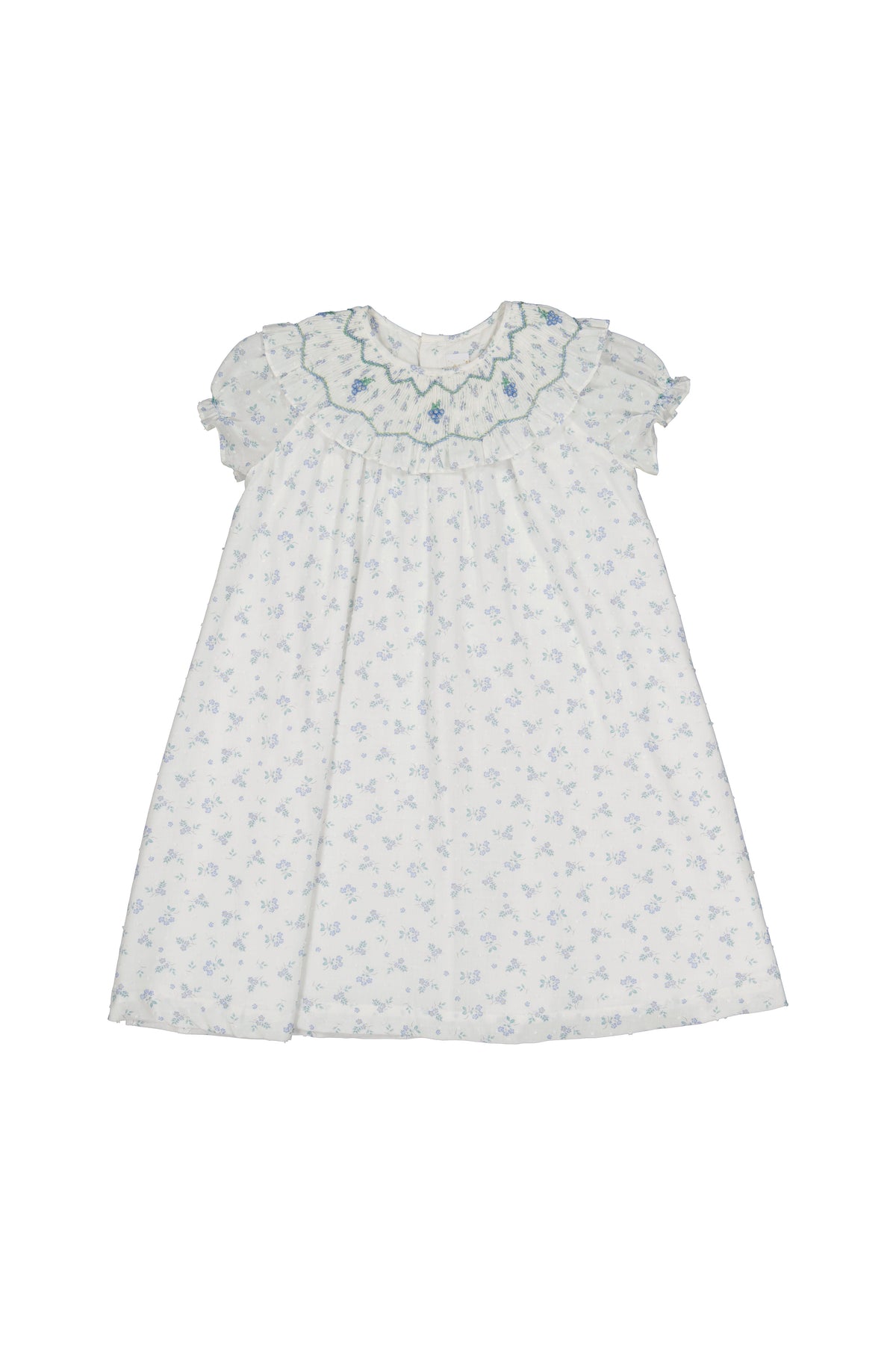 Myrtille Blue Floral Short Sleeve Bishop Dress