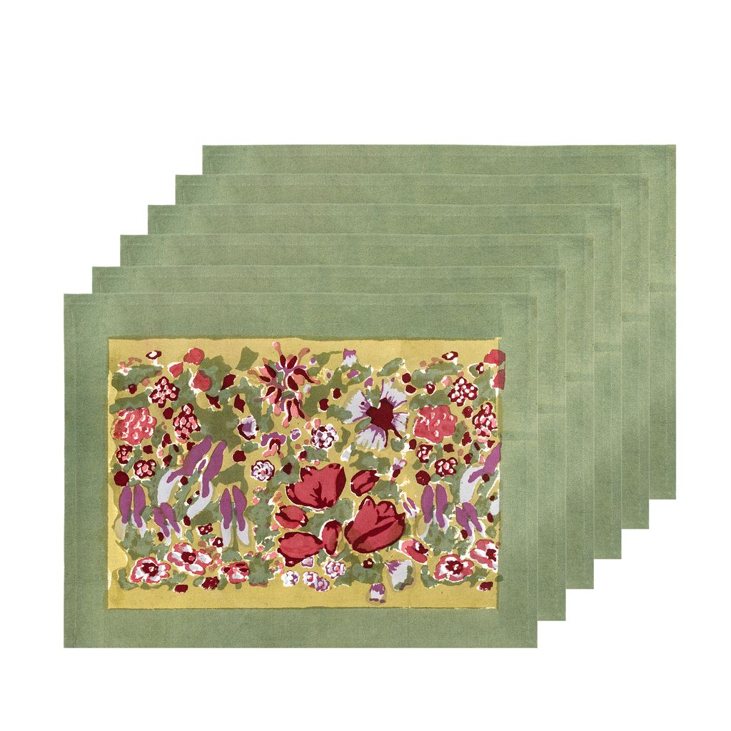 Jardin Mats in Red & Green, Set of 6
