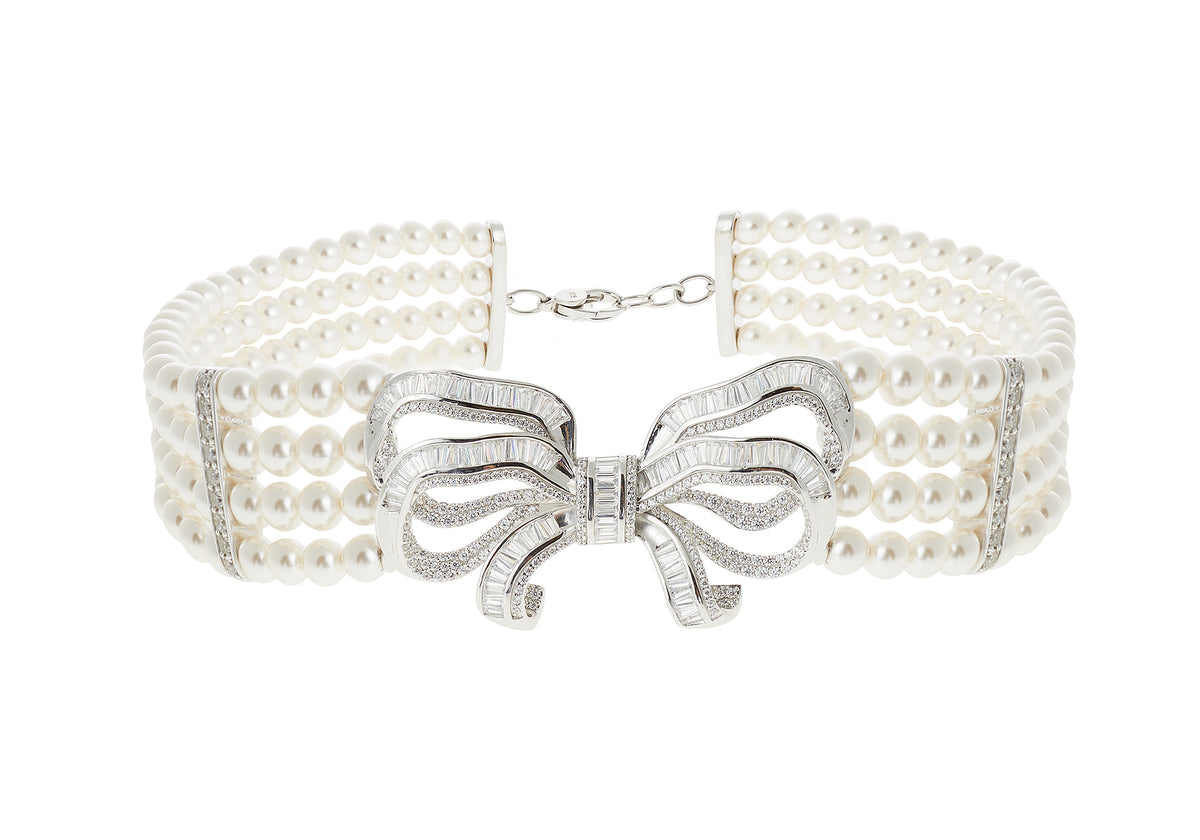 Bow Pearl Choker Necklace