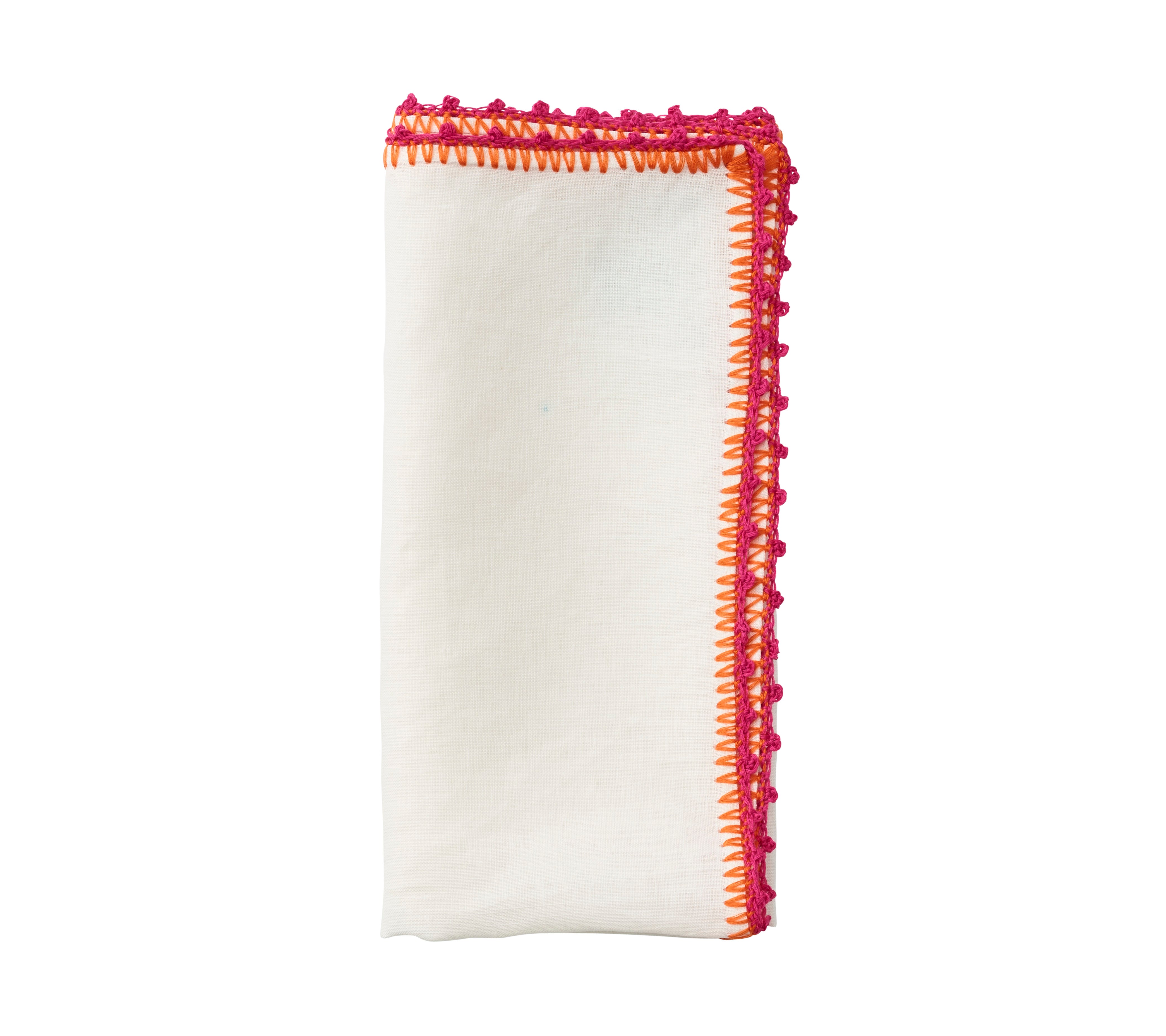Knotted Edge Napkins in White, Orange & Pink, Set of 4