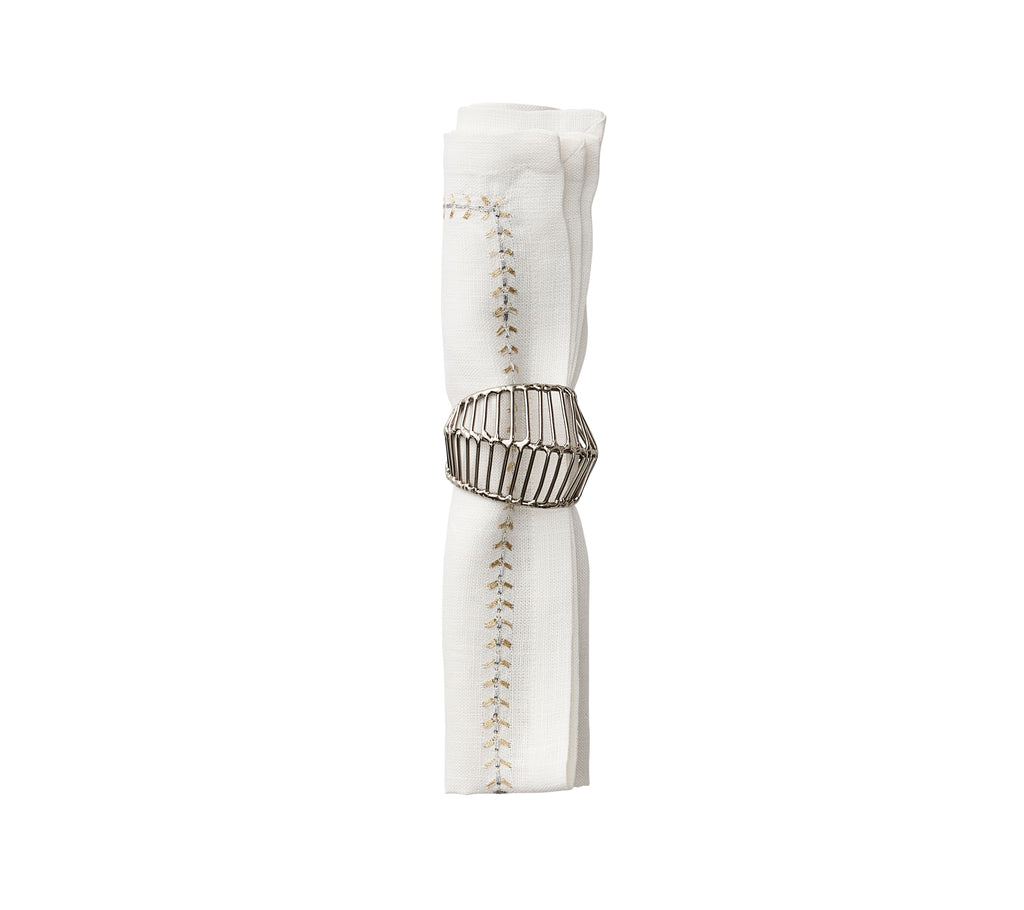 Jardin Napkin in White & Silver, Set of 4