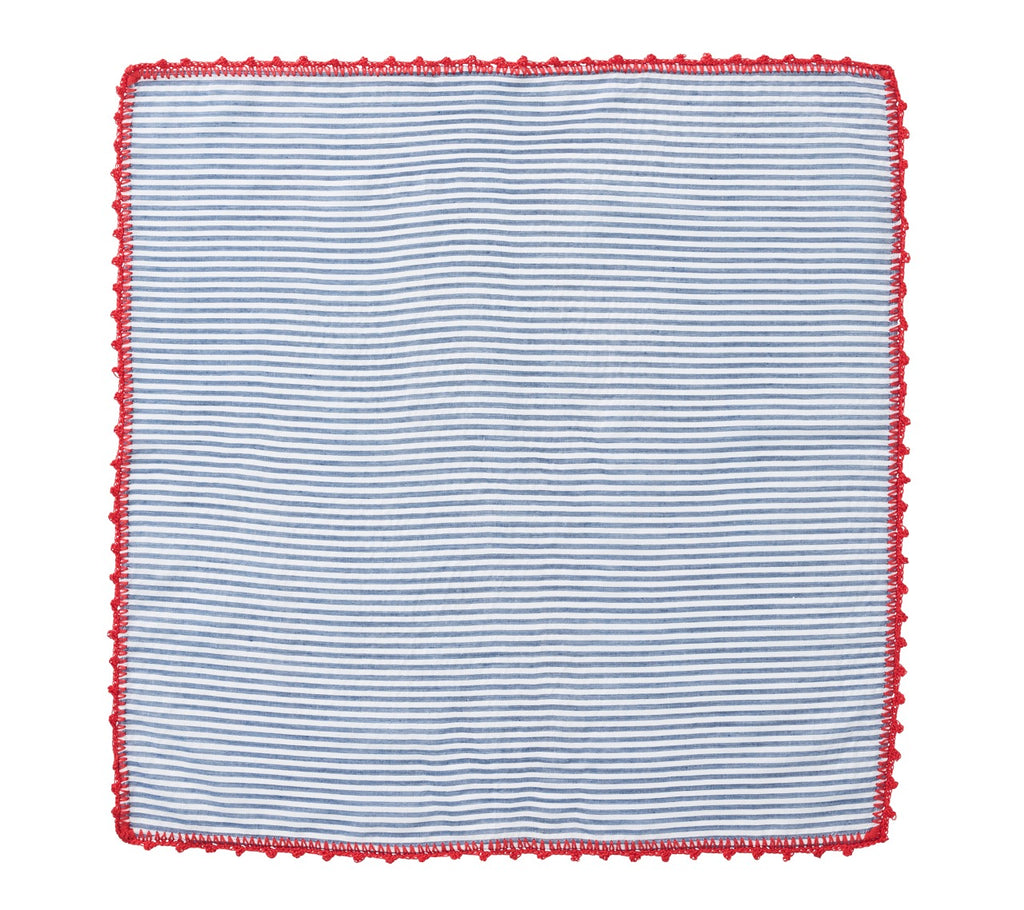 Seersucker Napkin in Navy & Red, Set of 4