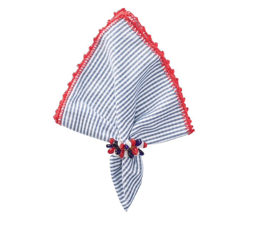 Seersucker Napkin in Navy & Red, Set of 4
