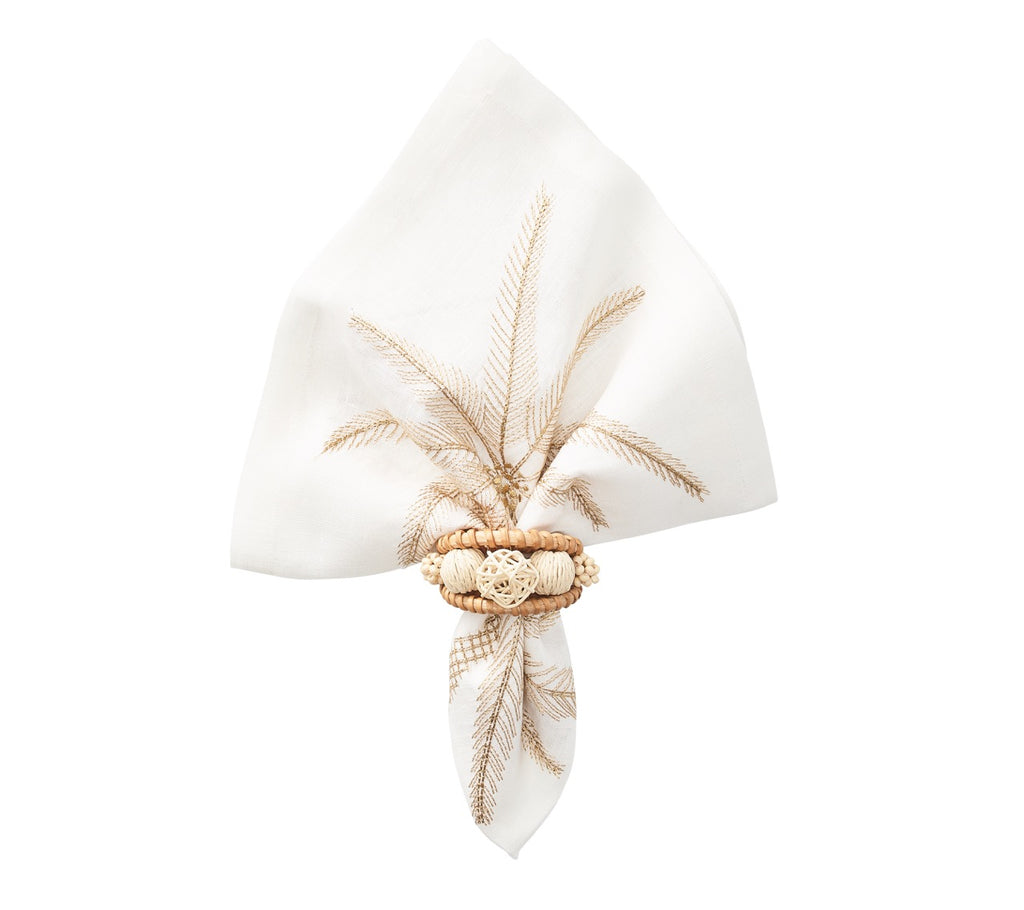 Palm Coast Napkin in White & Natural & Gold, Set of 4