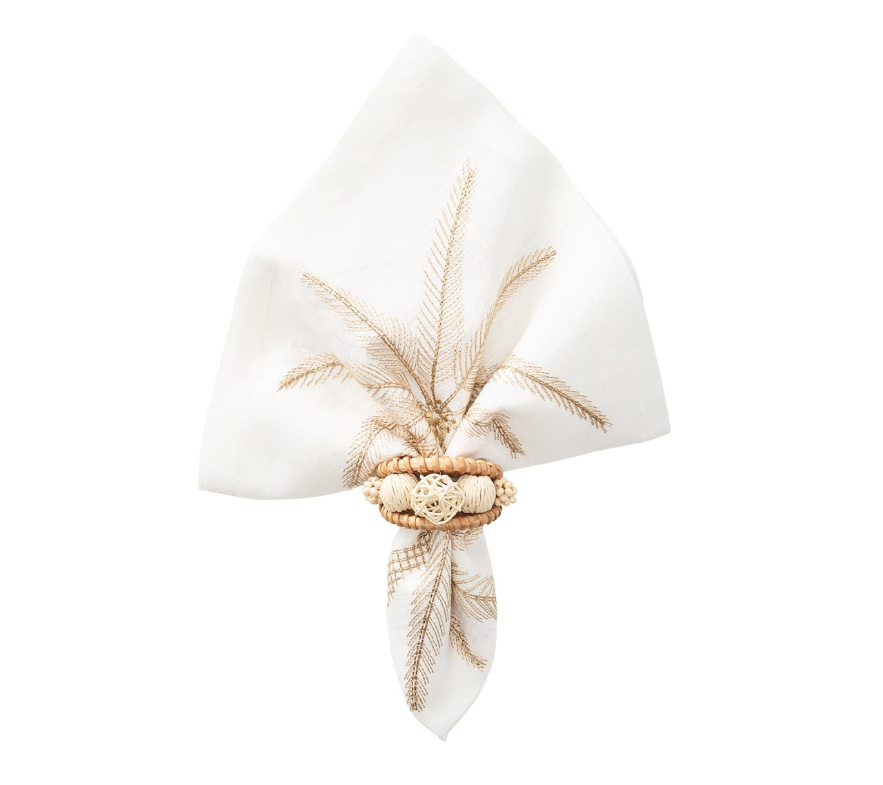 Palm Coast Napkin in White & Natural & Gold, Set of 4