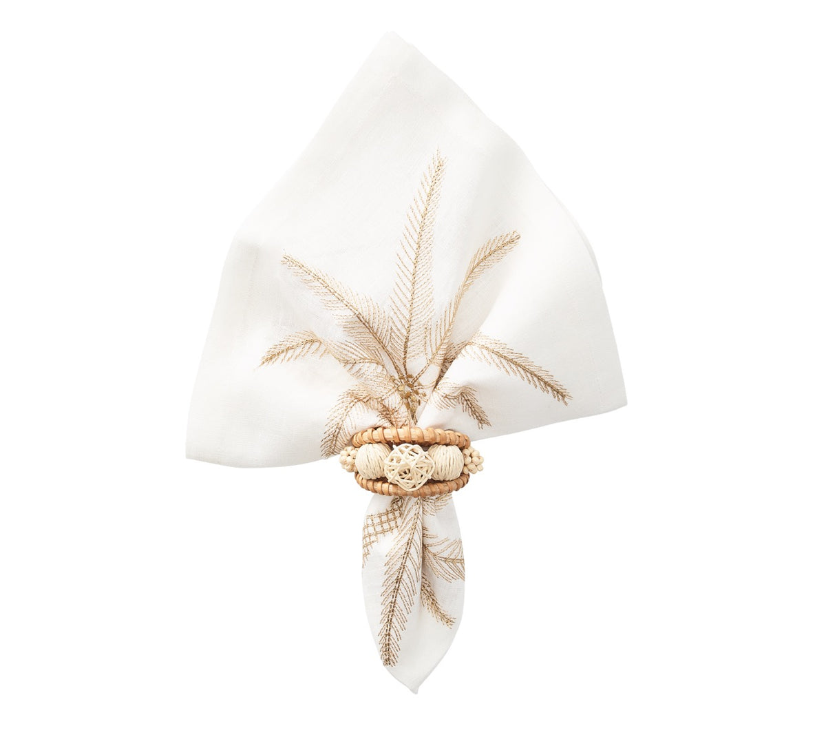 Palm Coast Napkin in White & Natural & Gold, Set of 4