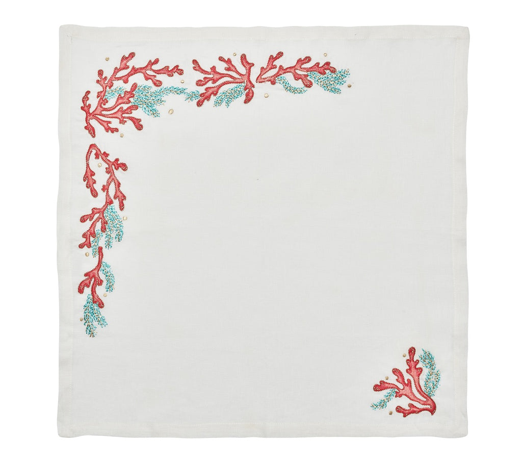 Coral Spray Napkin in White, Coral & Turquoise, Set of 4