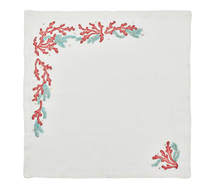 Coral Spray Napkin in White, Coral & Turquoise, Set of 4
