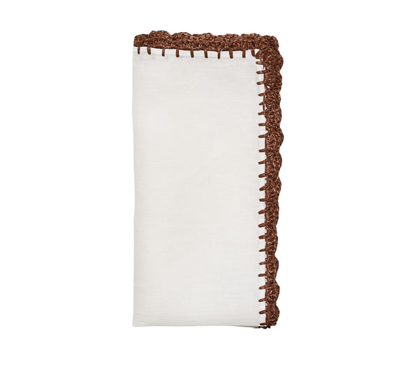 Shell Edge Napkin in White & Brown, Set of 4