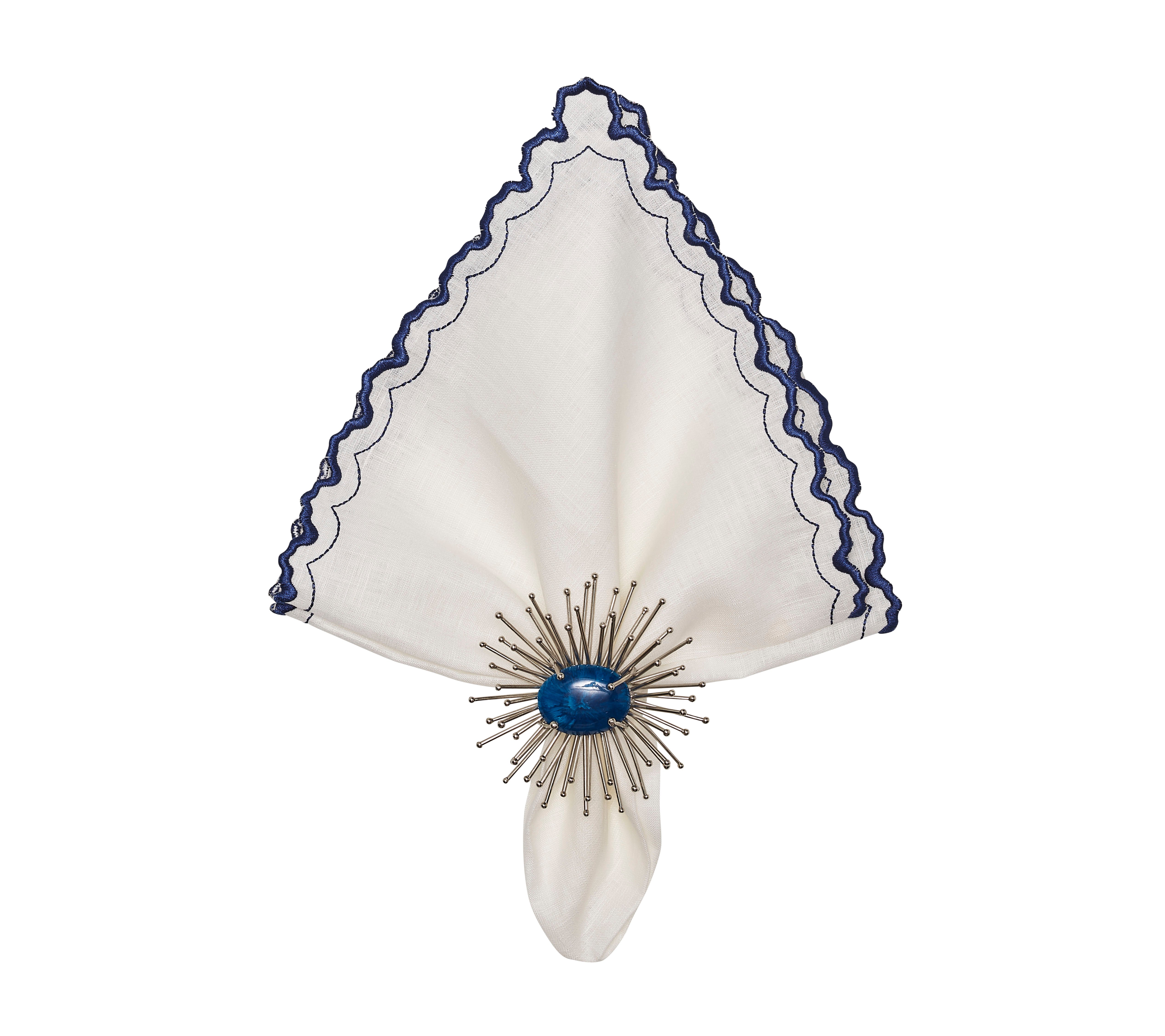 Arches Napkin in White & Blue, Set of 4