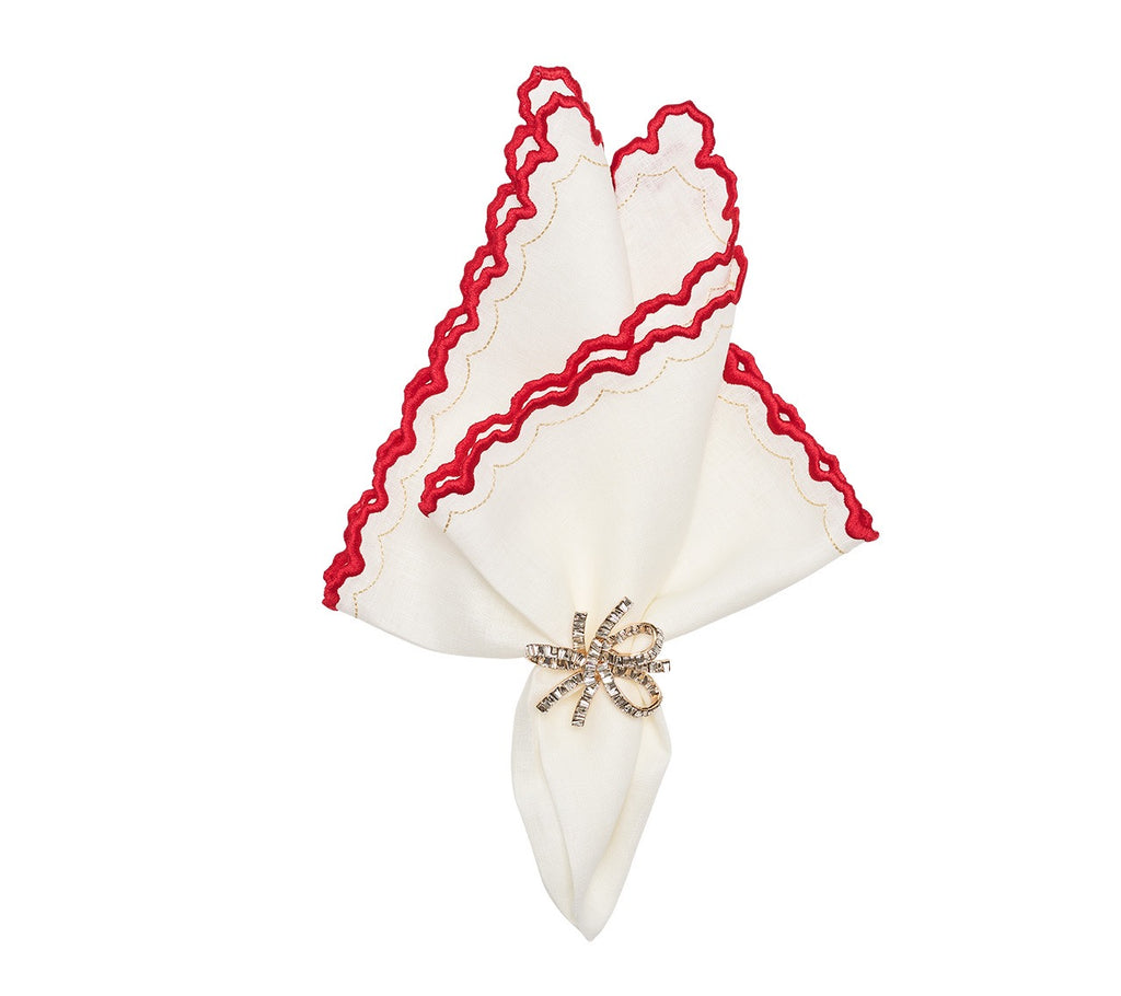 Arches Napkin in White, Red & Gold, Set of 4