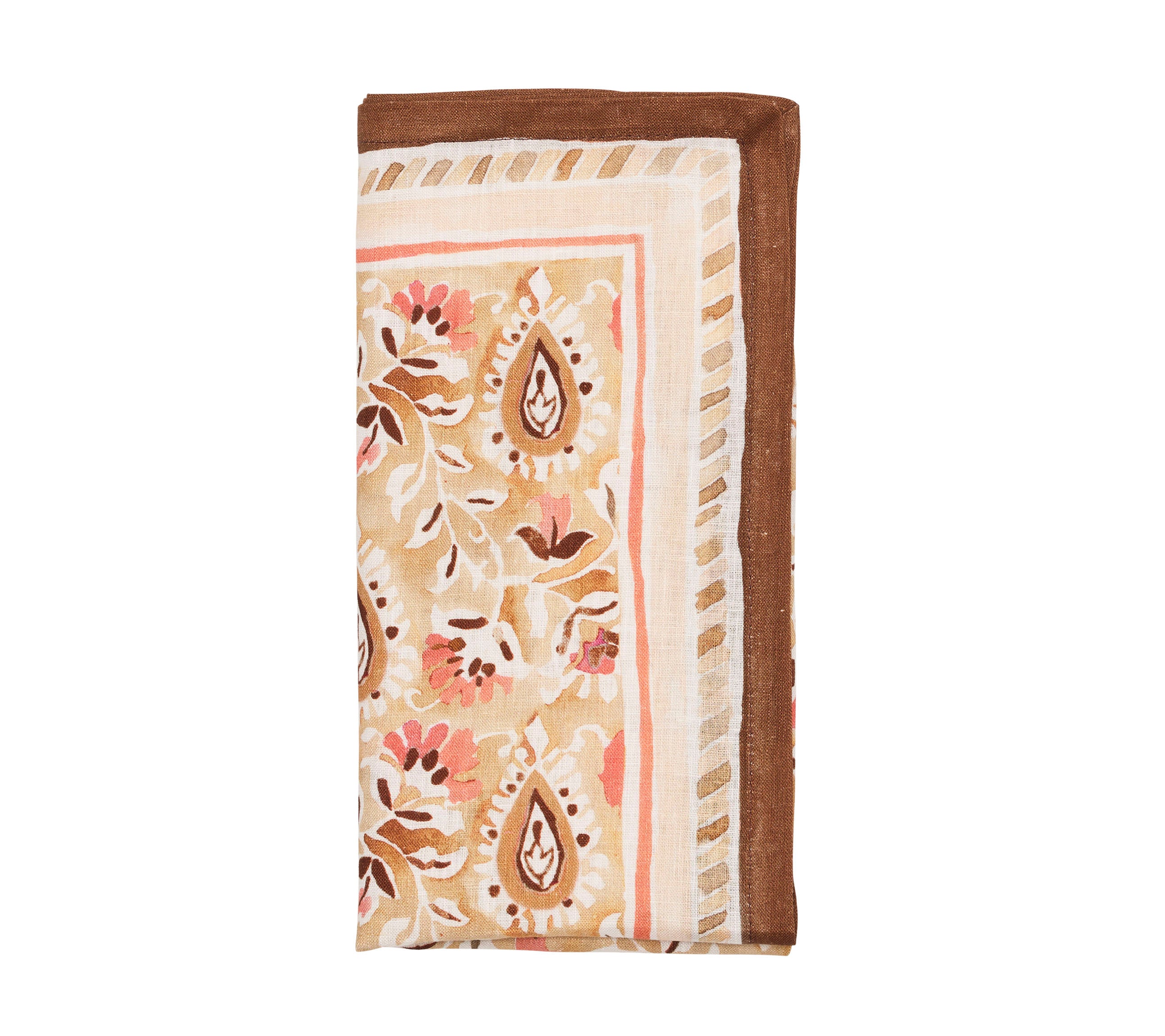 Mira Napkin in Brown & Coral, Set of 4