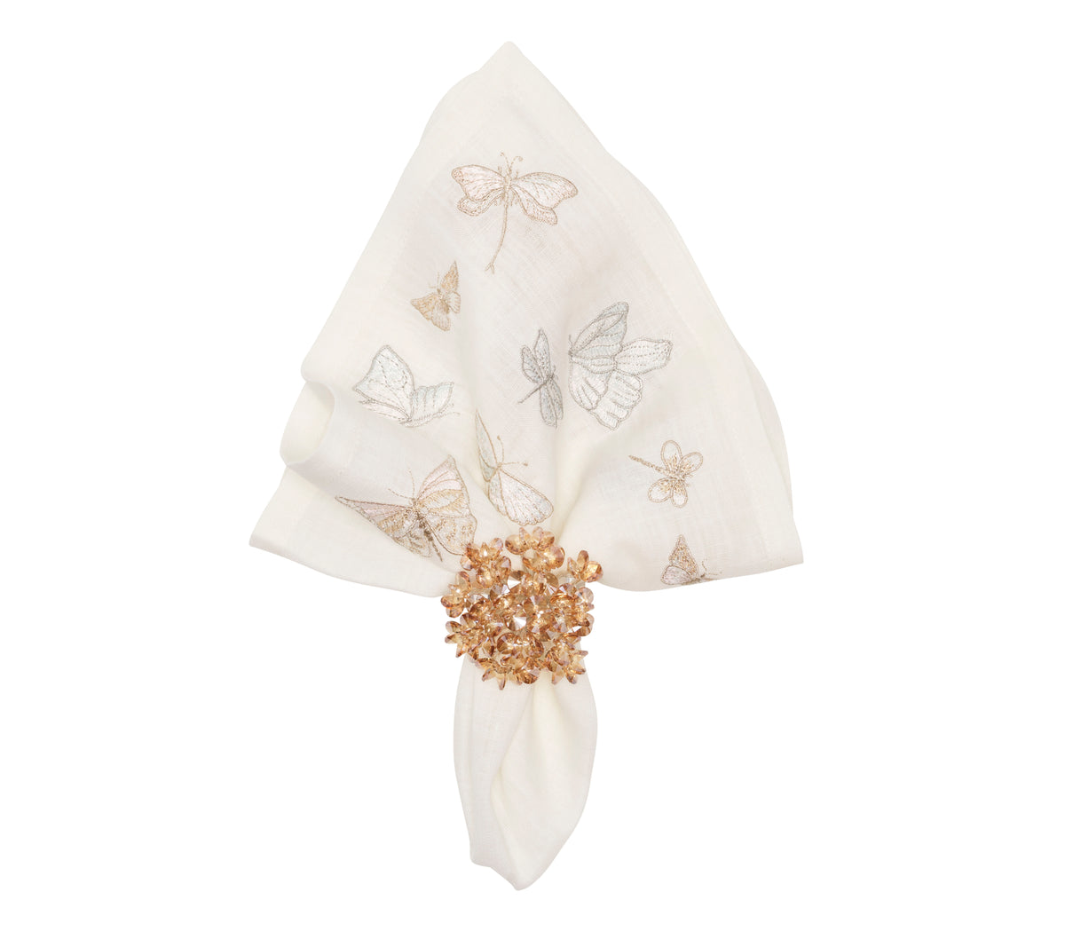 Monarch Garden Napkin in White & Iridescent, Set of 4