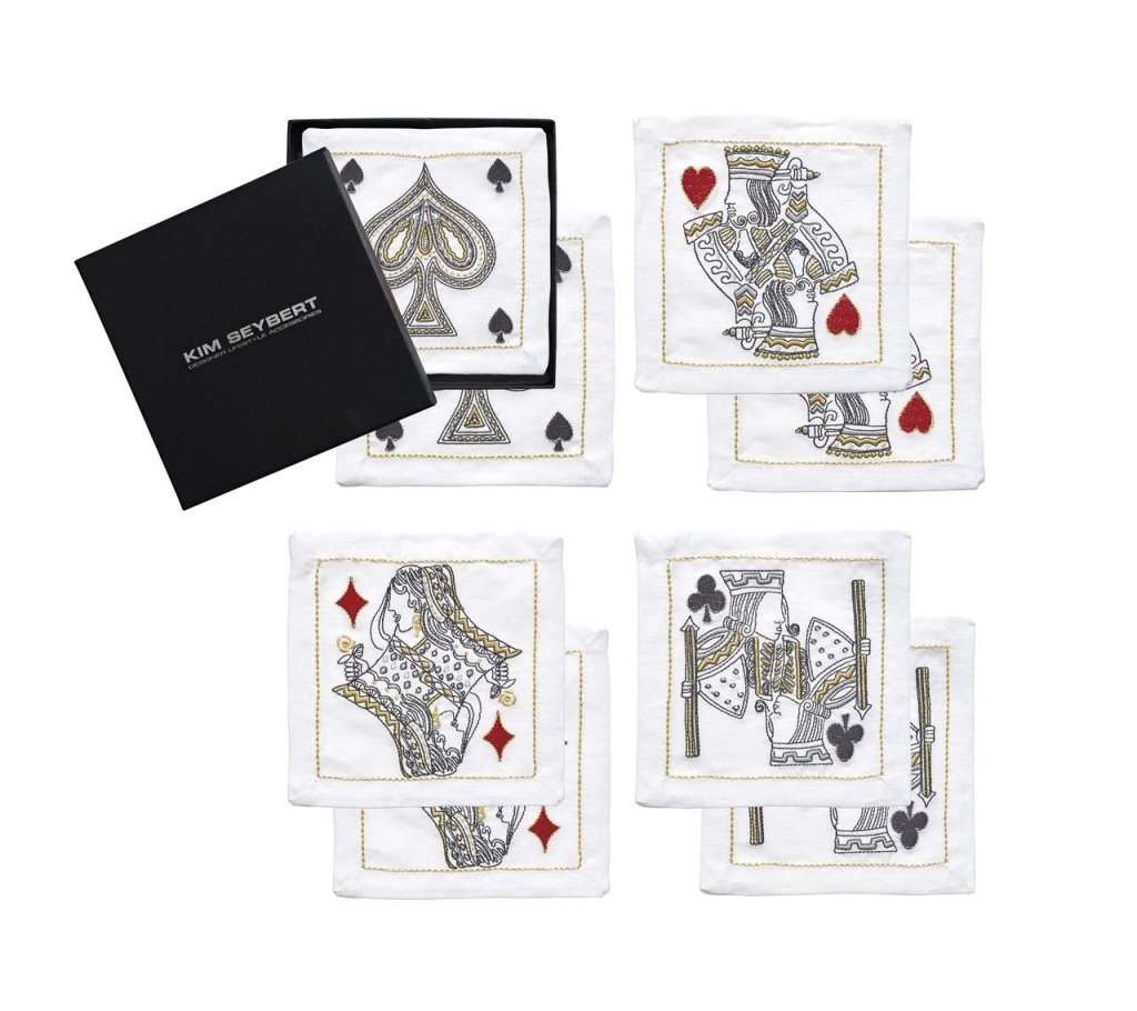 Kim Seybert, Inc.House Of Cards Cocktail Napkins in White, Red & Black, Set of 8 in a Gift BoxCocktail Napkins