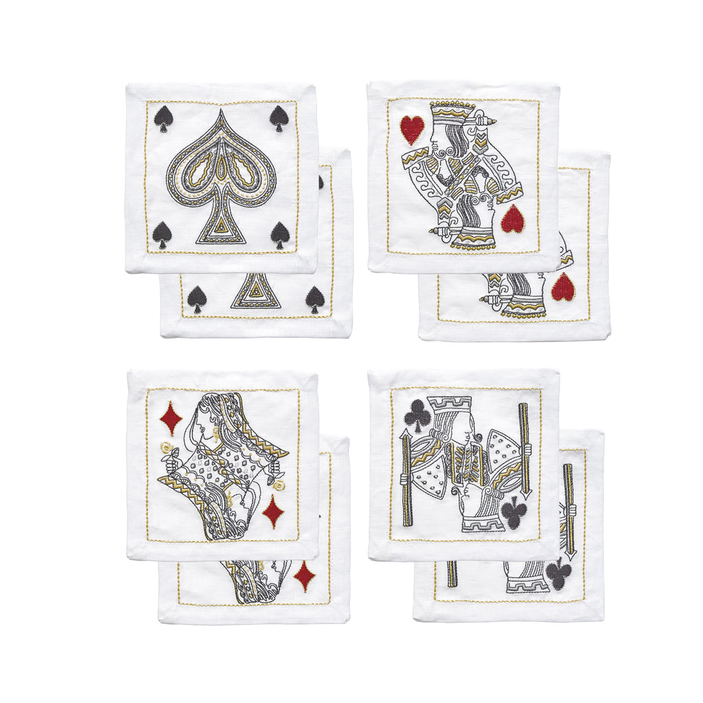 House Of Cards Cocktail Napkins in White, Red & Black, Set of 8 in a Gift Box