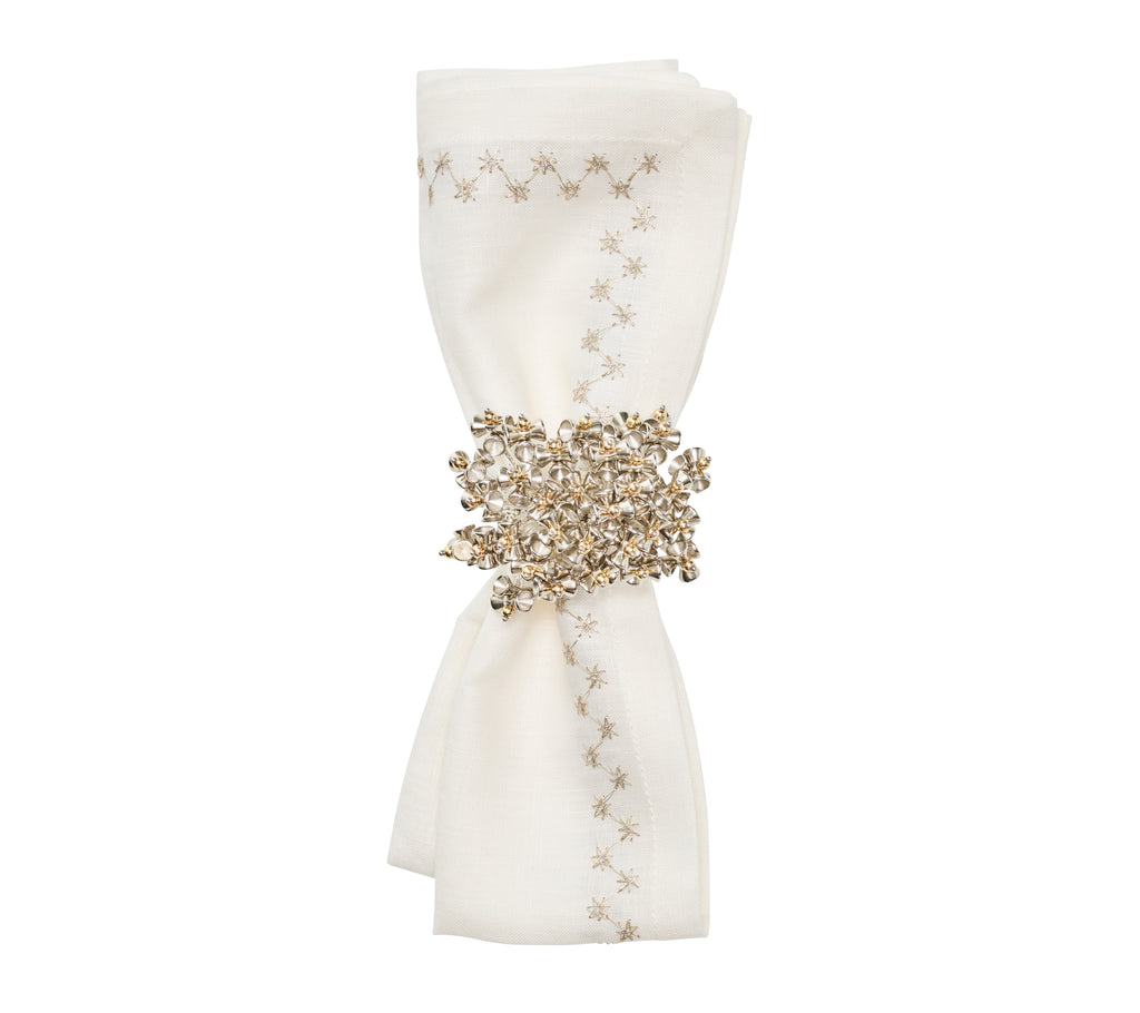 Starry Night Napkin in White & Silver, Set of 4