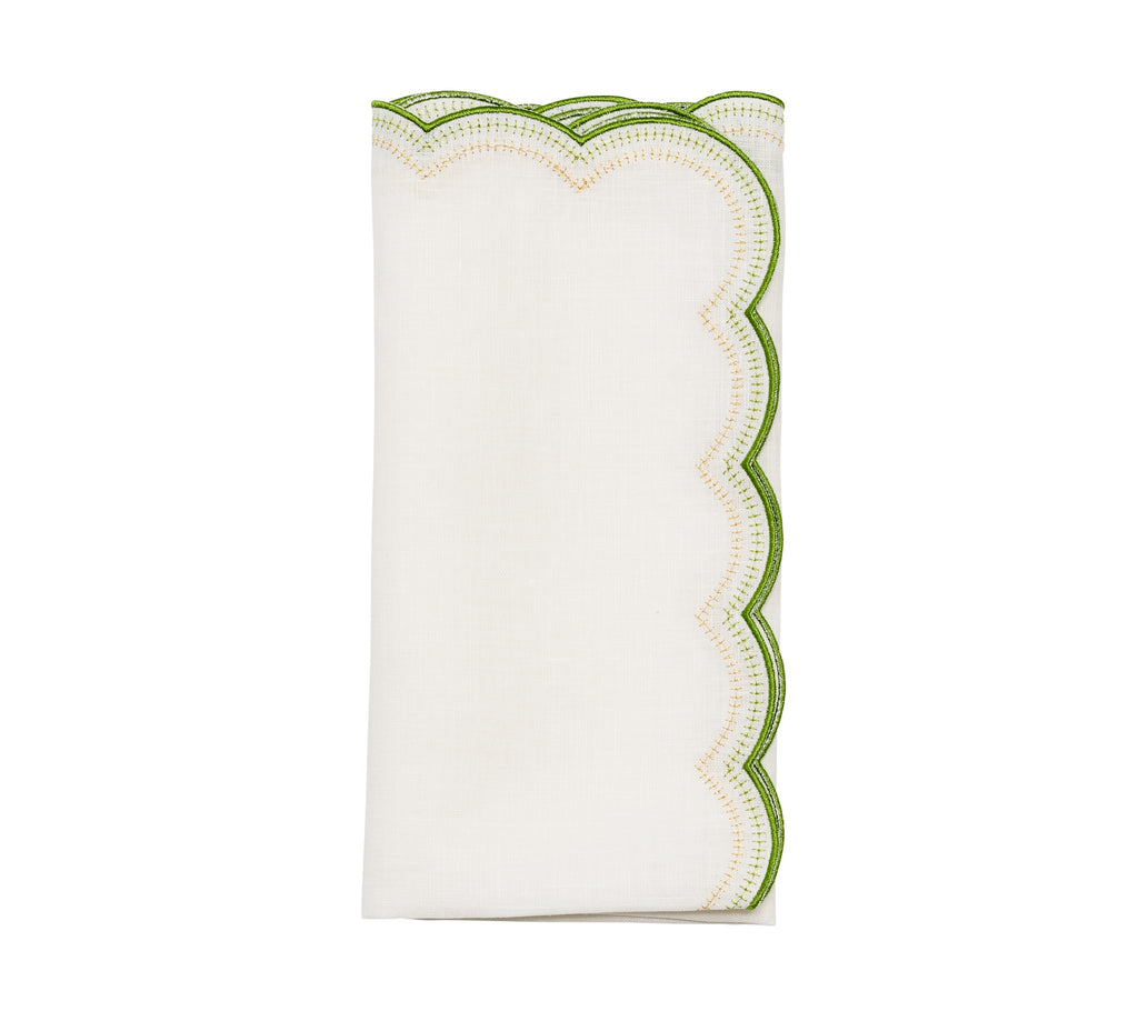 Lune Napkin in White, Green & Gold, Set of 4