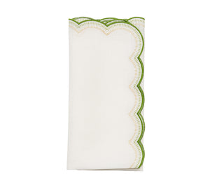 Lune Napkin in White, Green & Gold, Set of 4