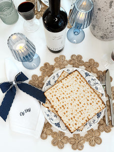 Denim Napkin Bow in Denim with White Scalloped Edge