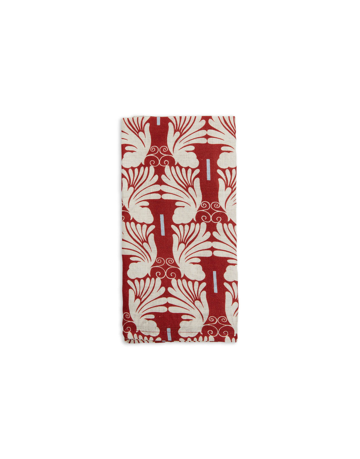 Front view of Large Napkins in Wings Avorio Ivory, Set of 2 showcasing a red and ivory wing pattern on a white background