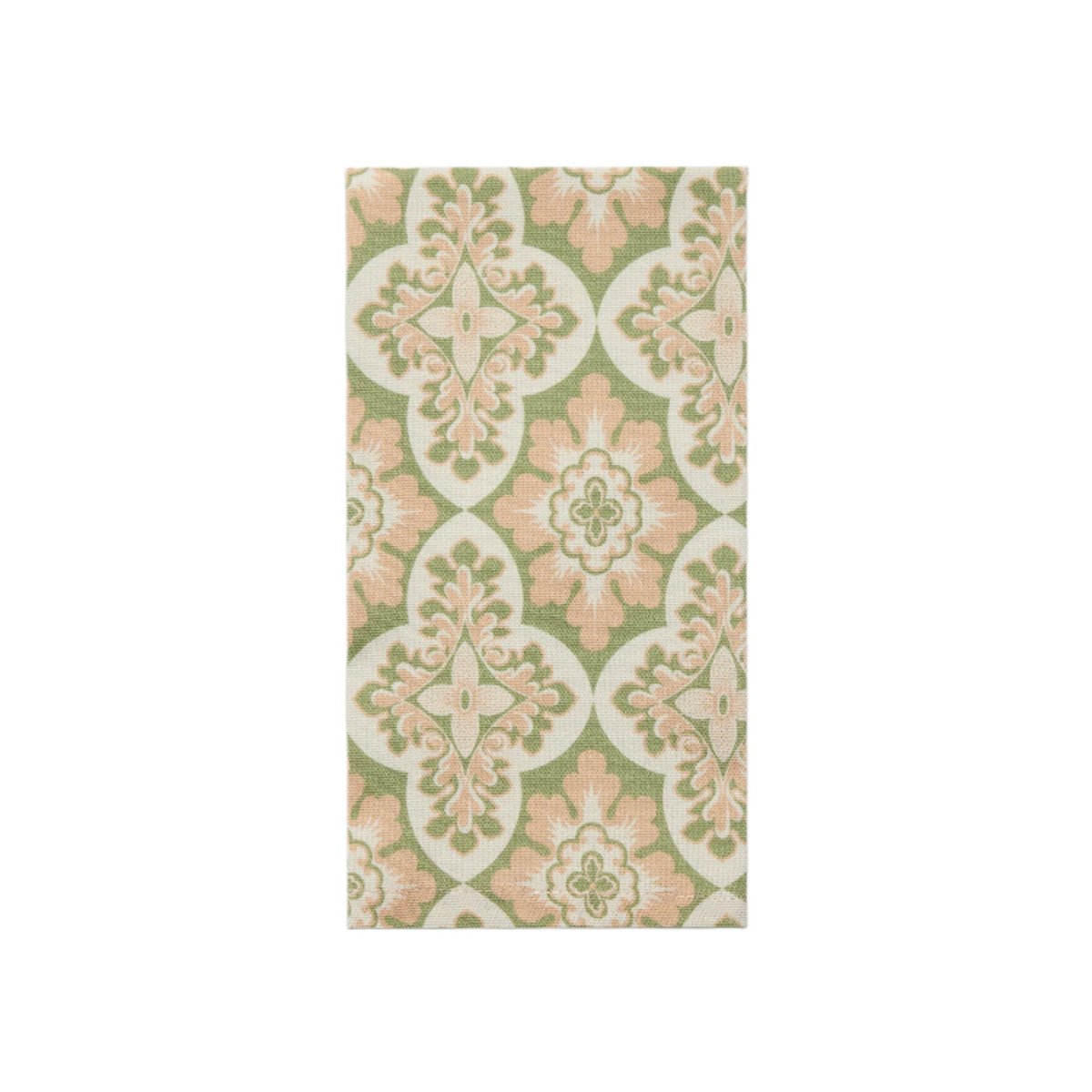 Front view of Large Napkins in Palazzo Light Pink, Set of 2 showcasing an ornate pink and green pattern on a white background