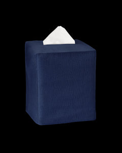 A navy linen tissue box cover