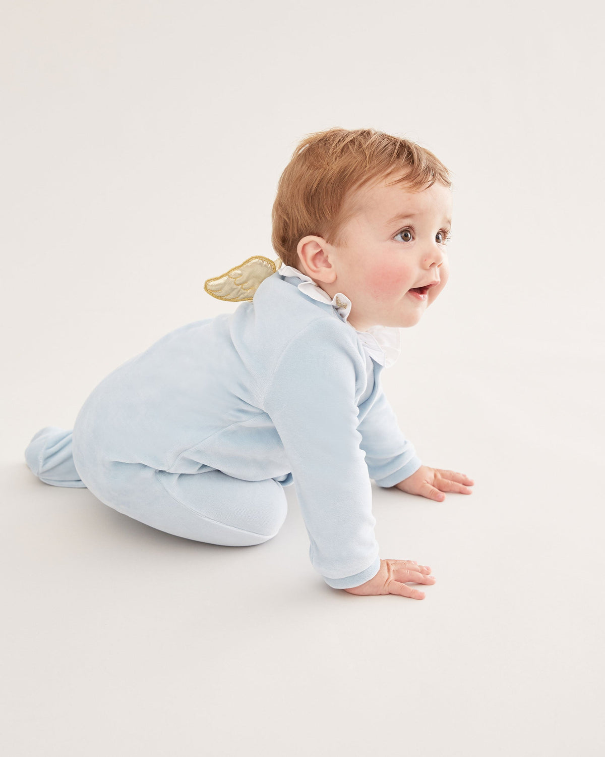 Velour Angel Wing Sleepsuit in Gold & Blue