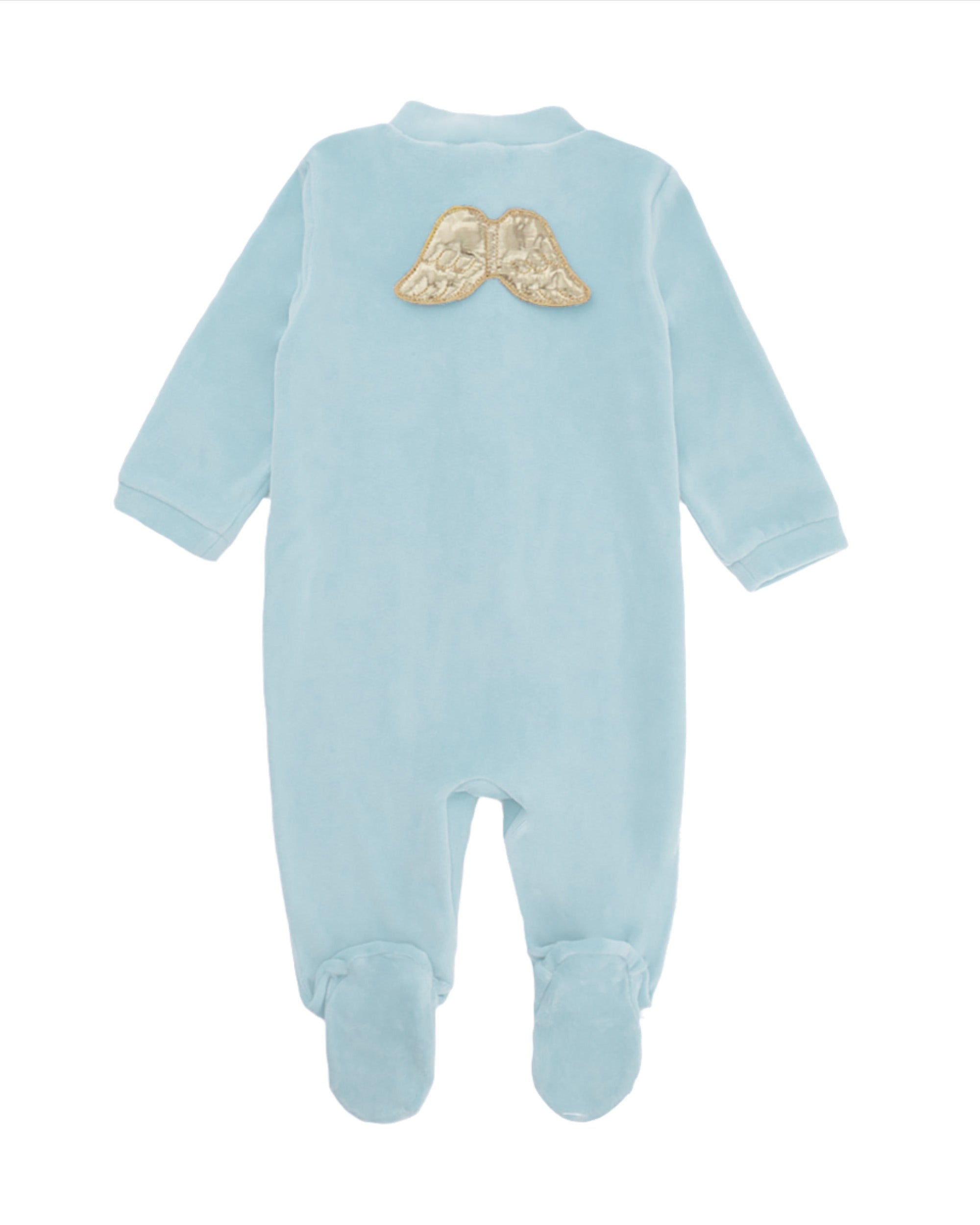 Velour Angel Wing Sleepsuit in Gold & Dusty Blue