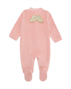 Velour Angel Wing Sleepsuit in Gold & Dusty Pink