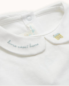 Home Sweet Home Peter Pan Collar Onesie in Blue