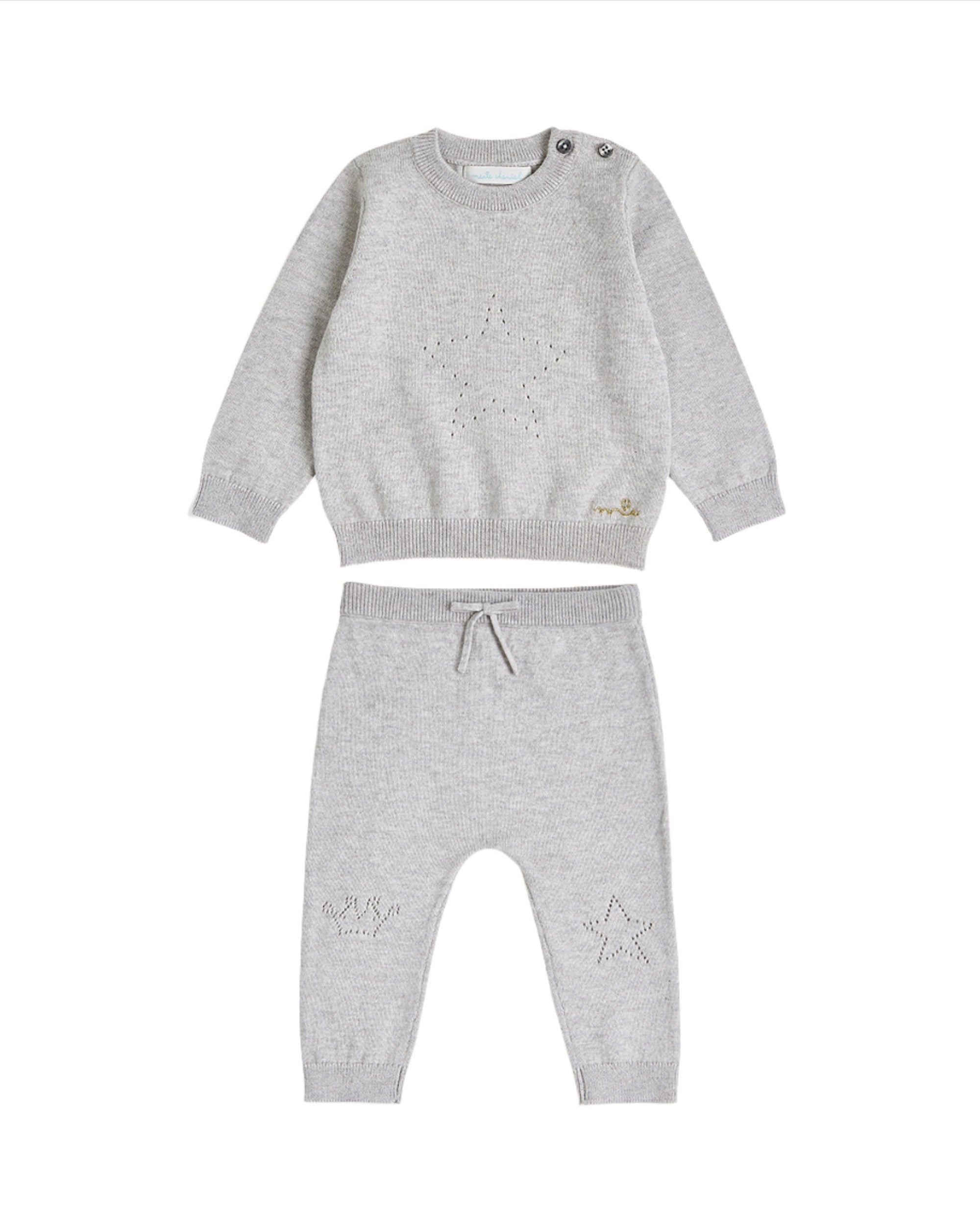 Pointelle Star Crawler Set in Grey