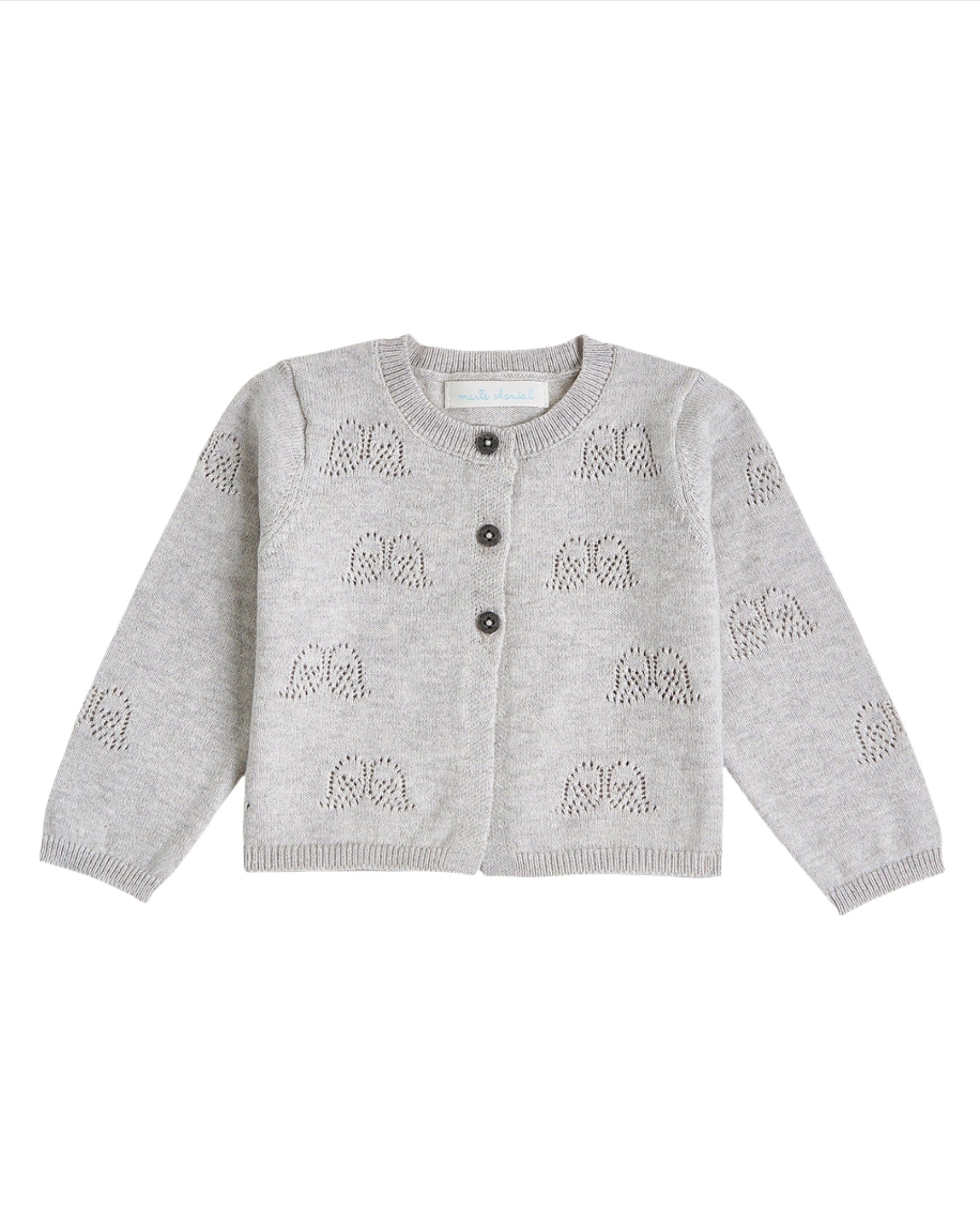 Angel Wing Pointelle Cardigan in Grey