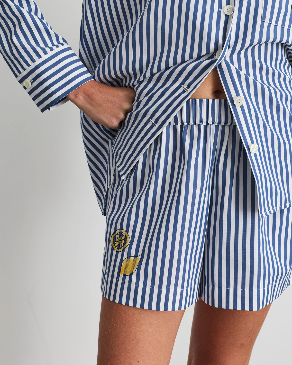 Fallon Short in Optic White/French Blue Stripe
