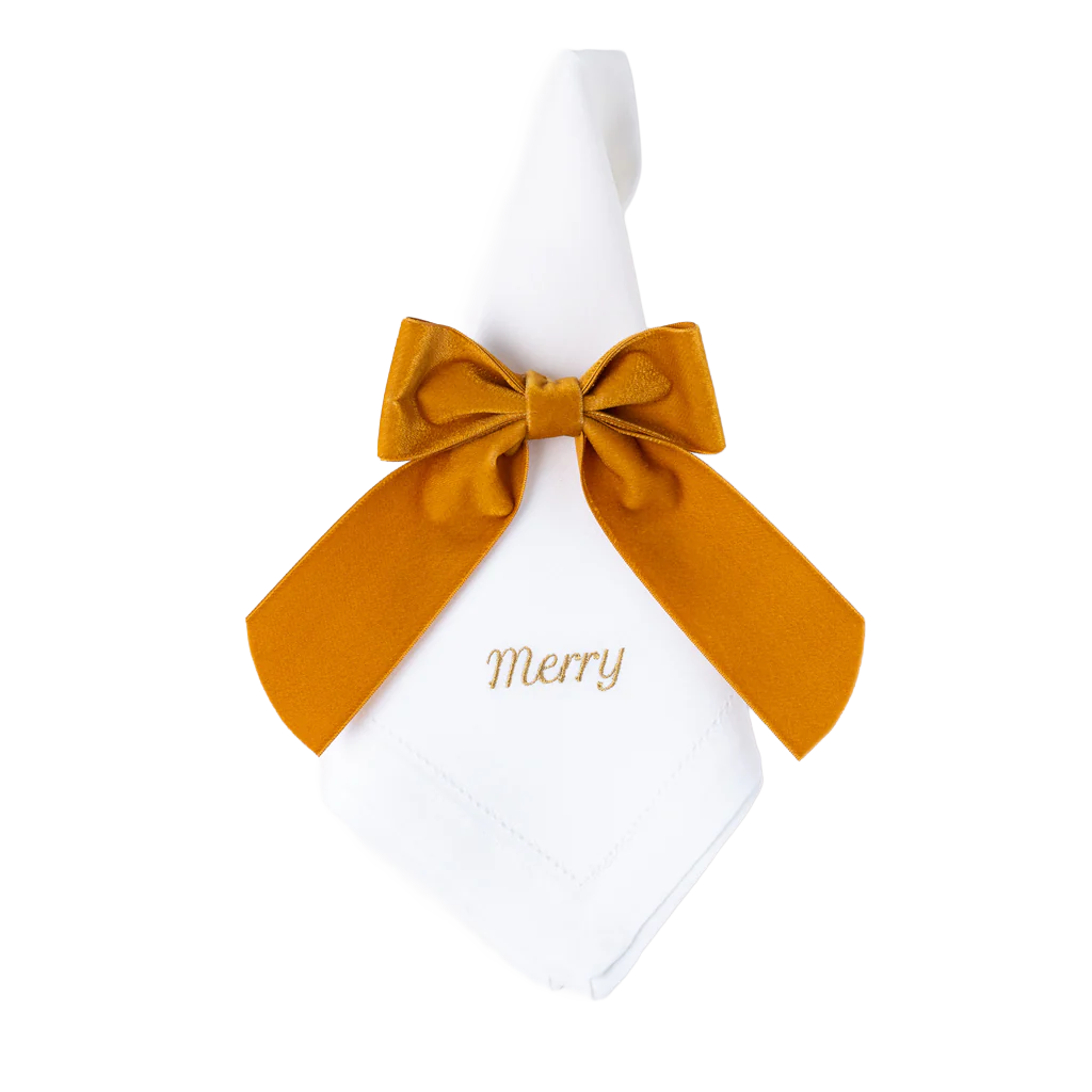 Merry Linen Dinner Napkins in Gold