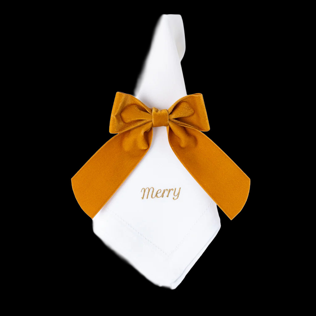 Merry Linen Dinner Napkins in Gold