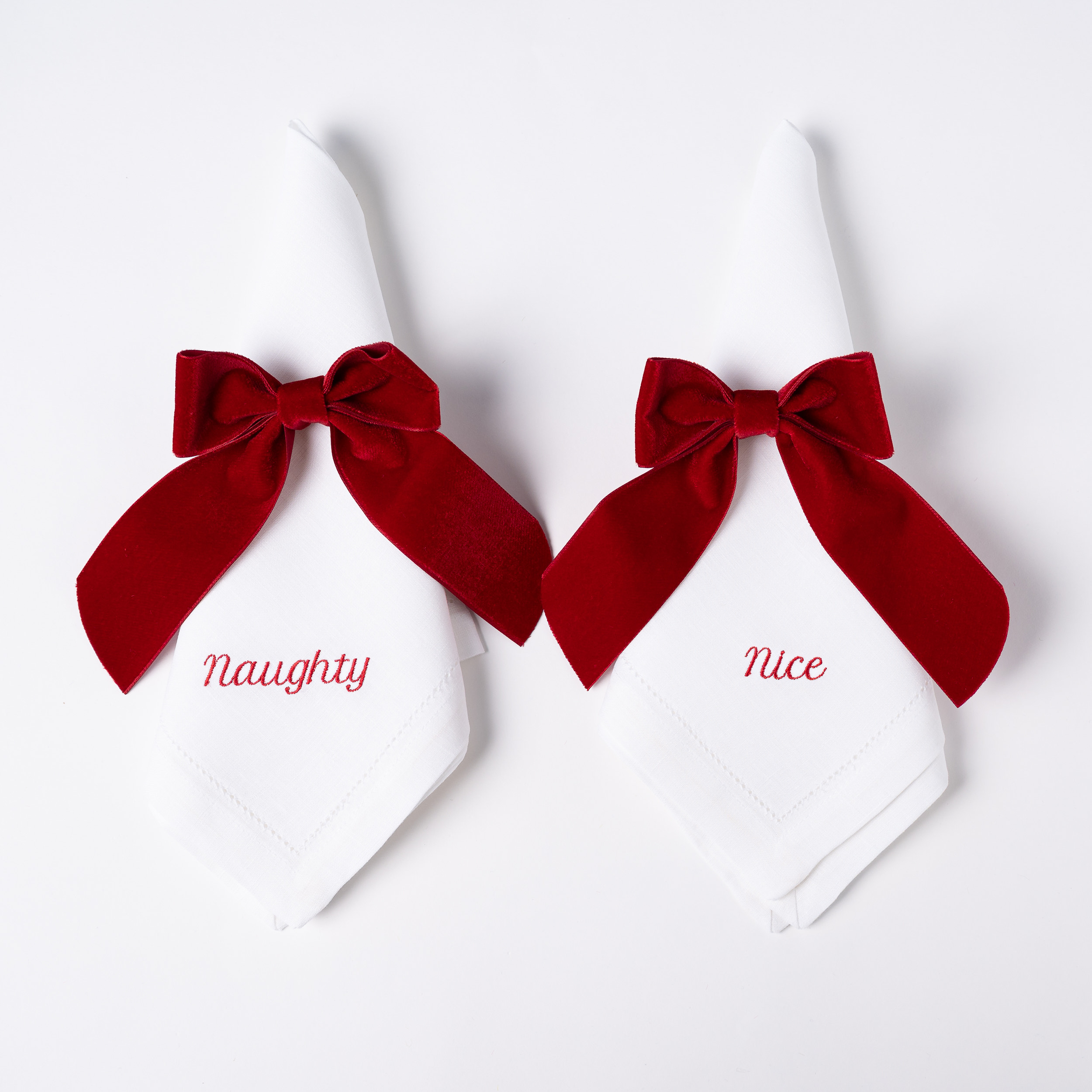 Naughty/Nice Linen Dinner Napkins in Red