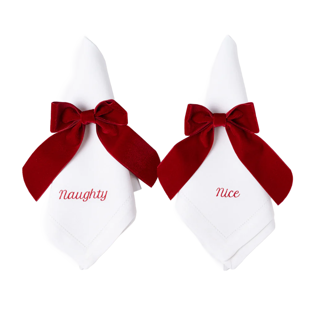 Naughty/Nice Linen Dinner Napkins in Red