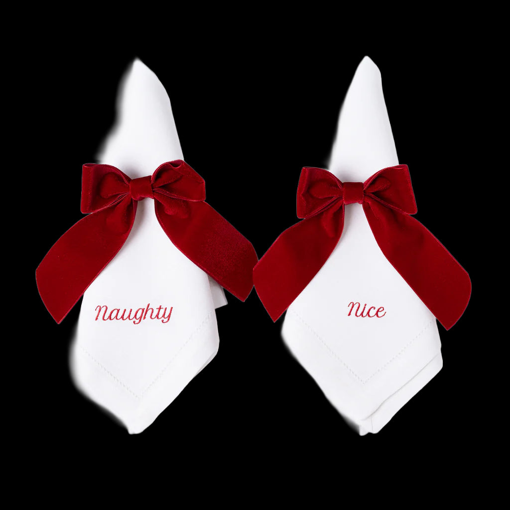 Naughty/Nice Linen Dinner Napkins in Red