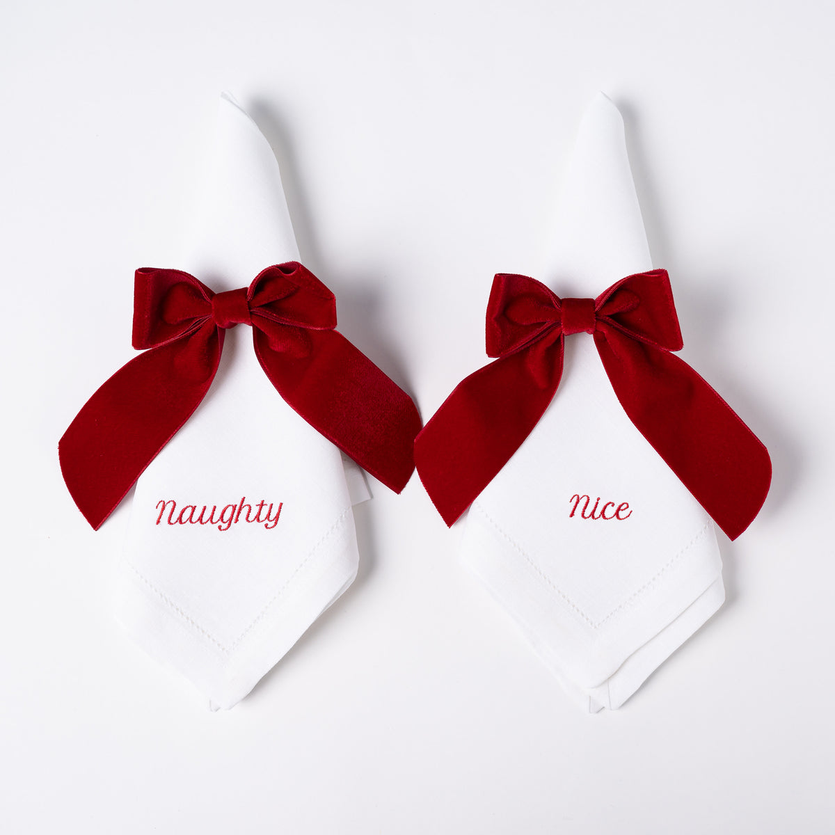 Naughty/Nice Linen Dinner Napkins in Red