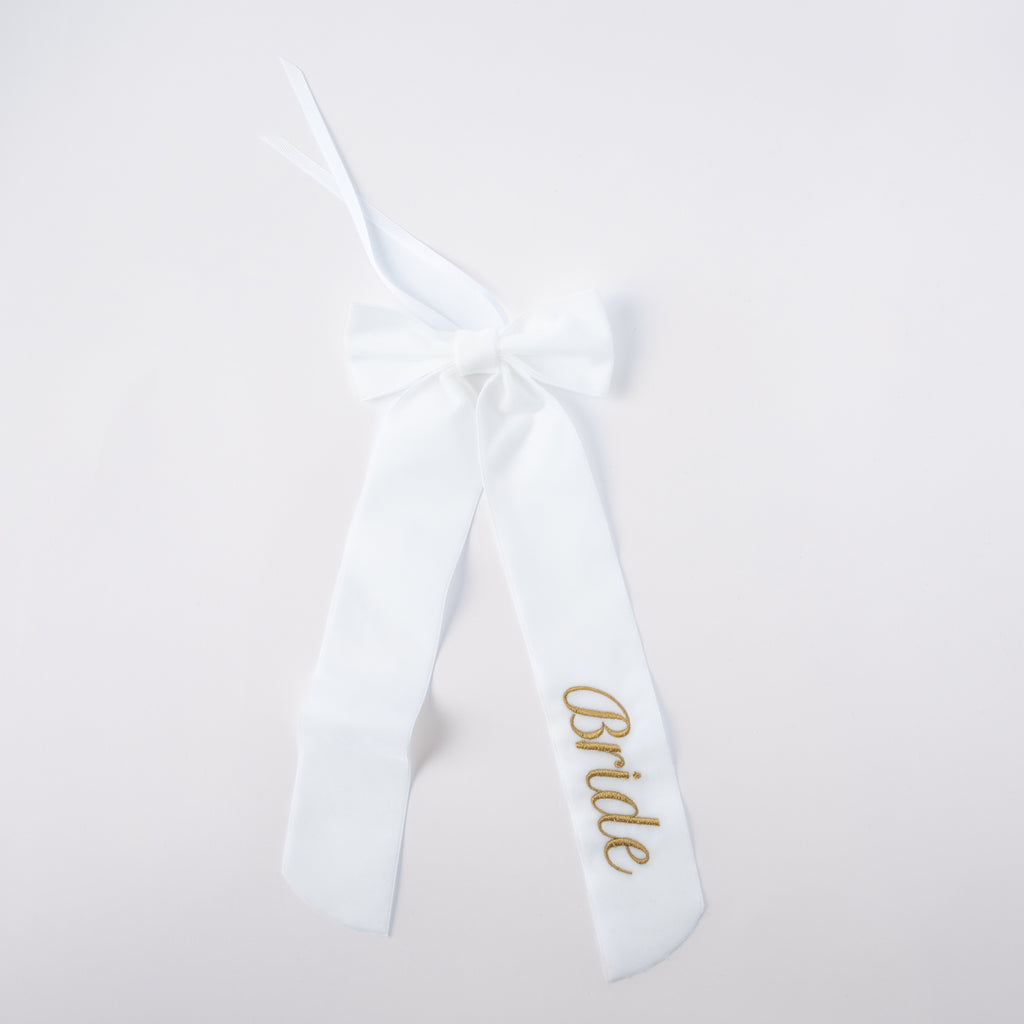 Wine Bow “Bride” in White with Gold