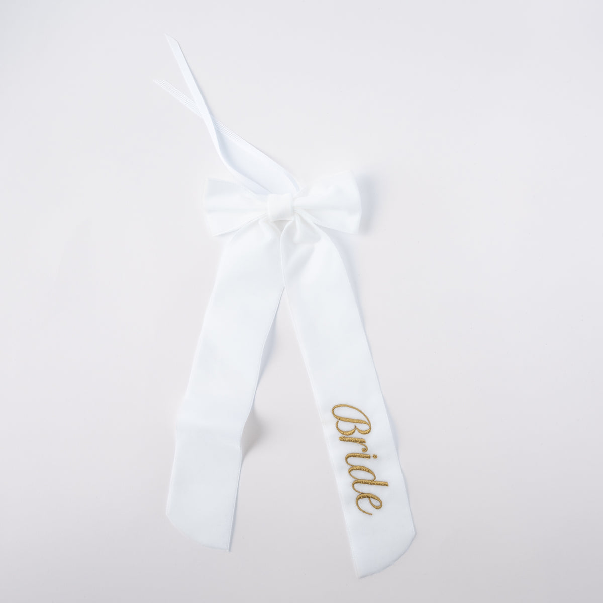 Wine Bow “Bride” in White with Gold