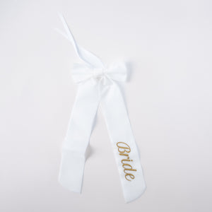 Wine Bow “Bride” in White with Gold