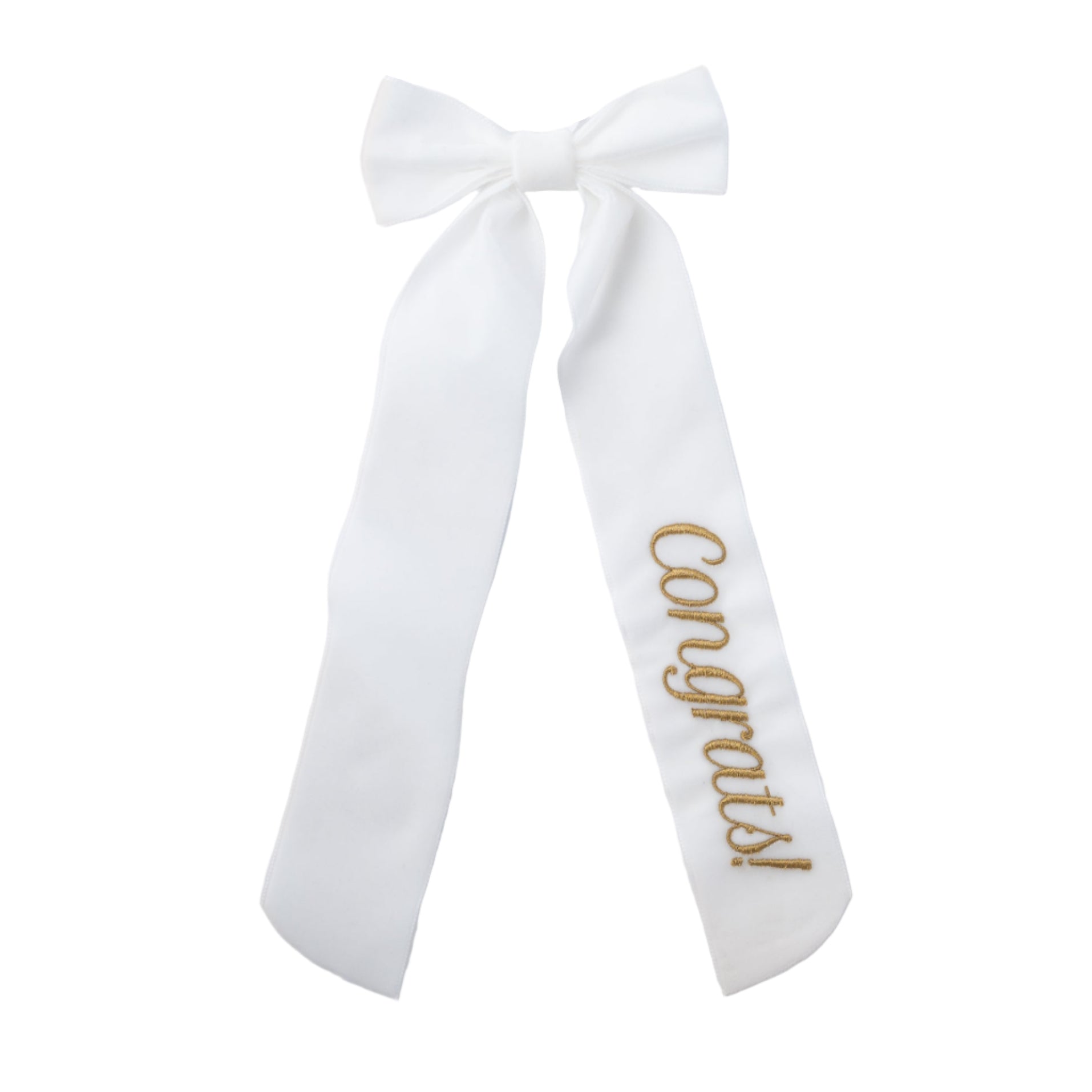 Wine Bow “Congrats” in White with Gold