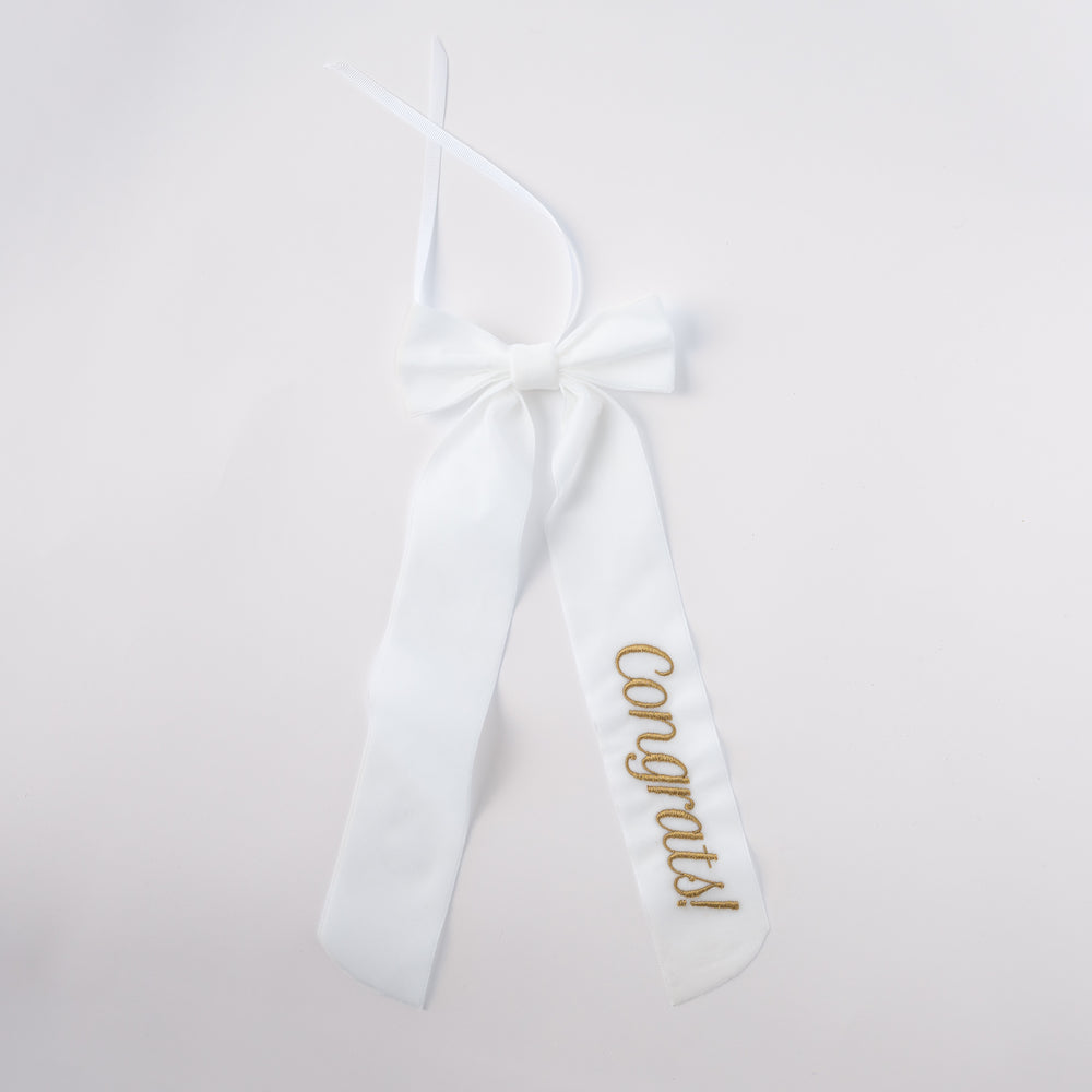 Wine Bow “Congrats” in White with Gold