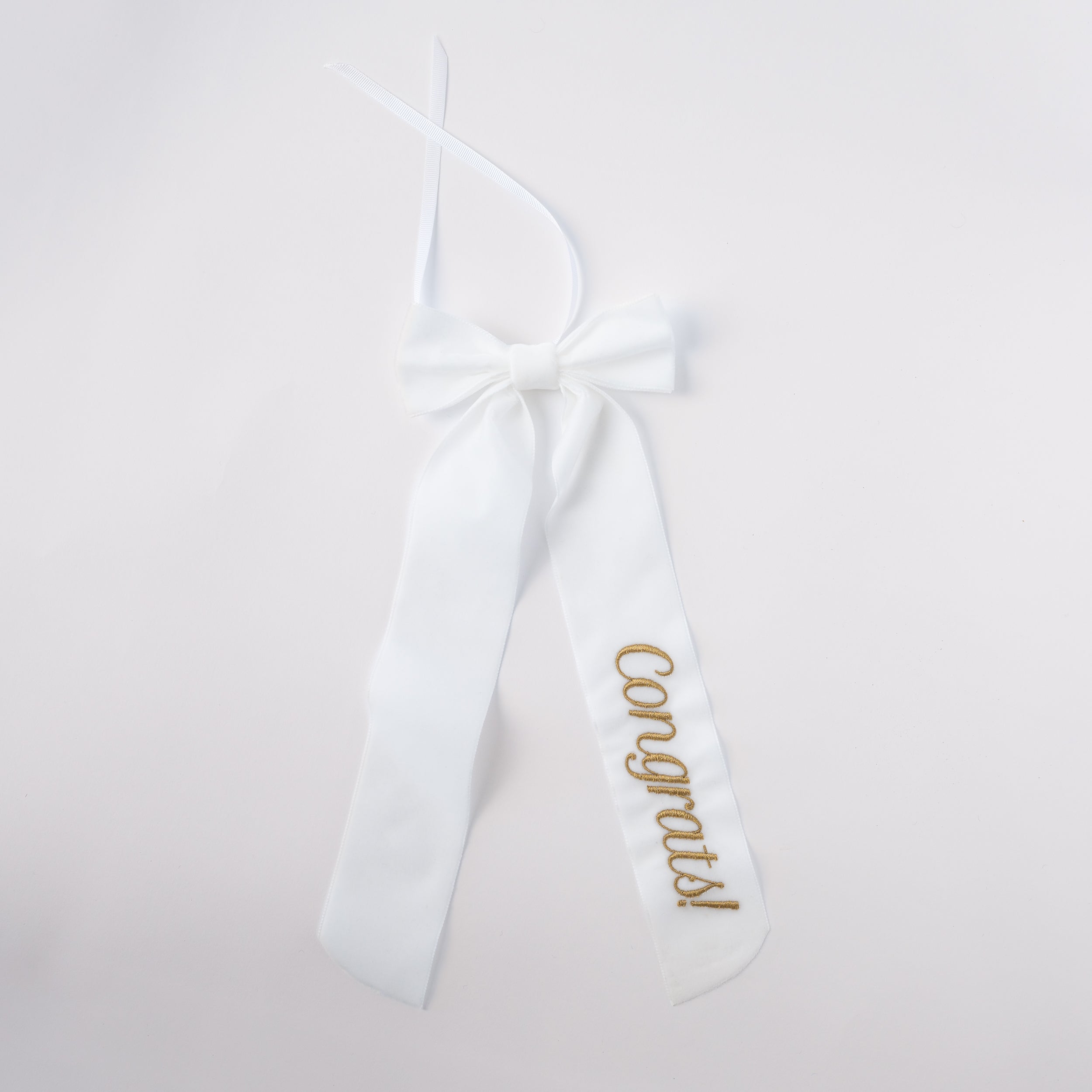 Wine Bow “Congrats” in White with Gold