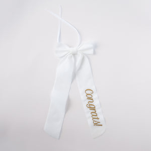 Wine Bow “Congrats” in White with Gold