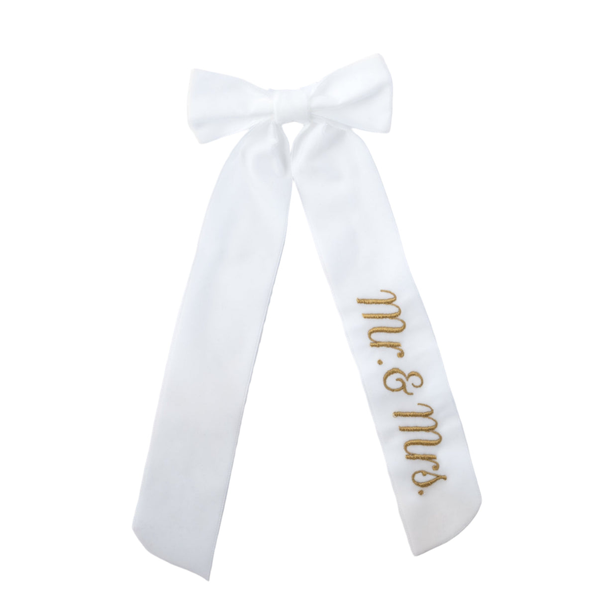Wine Bow “Mr. & Mrs.” in White with Gold