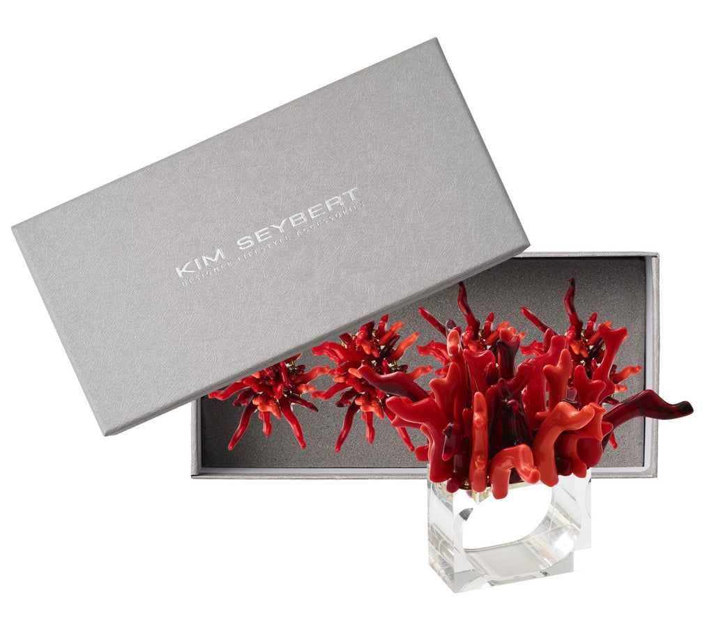 Amalfi Napkin Ring in Coral, Set of 4 in a Gift Box