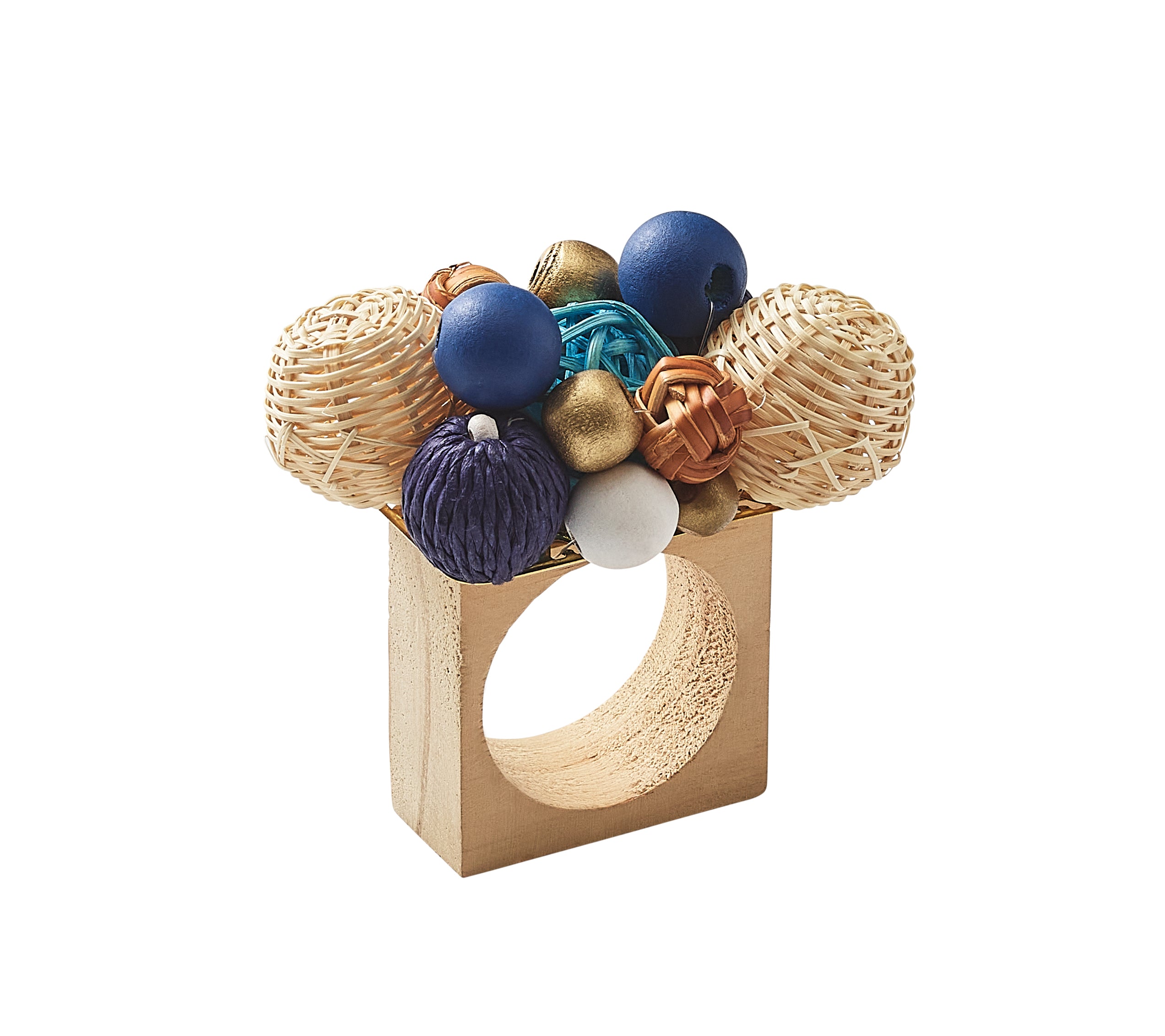 Java Napkin Ring in Natural, Navy & White, Set of 4